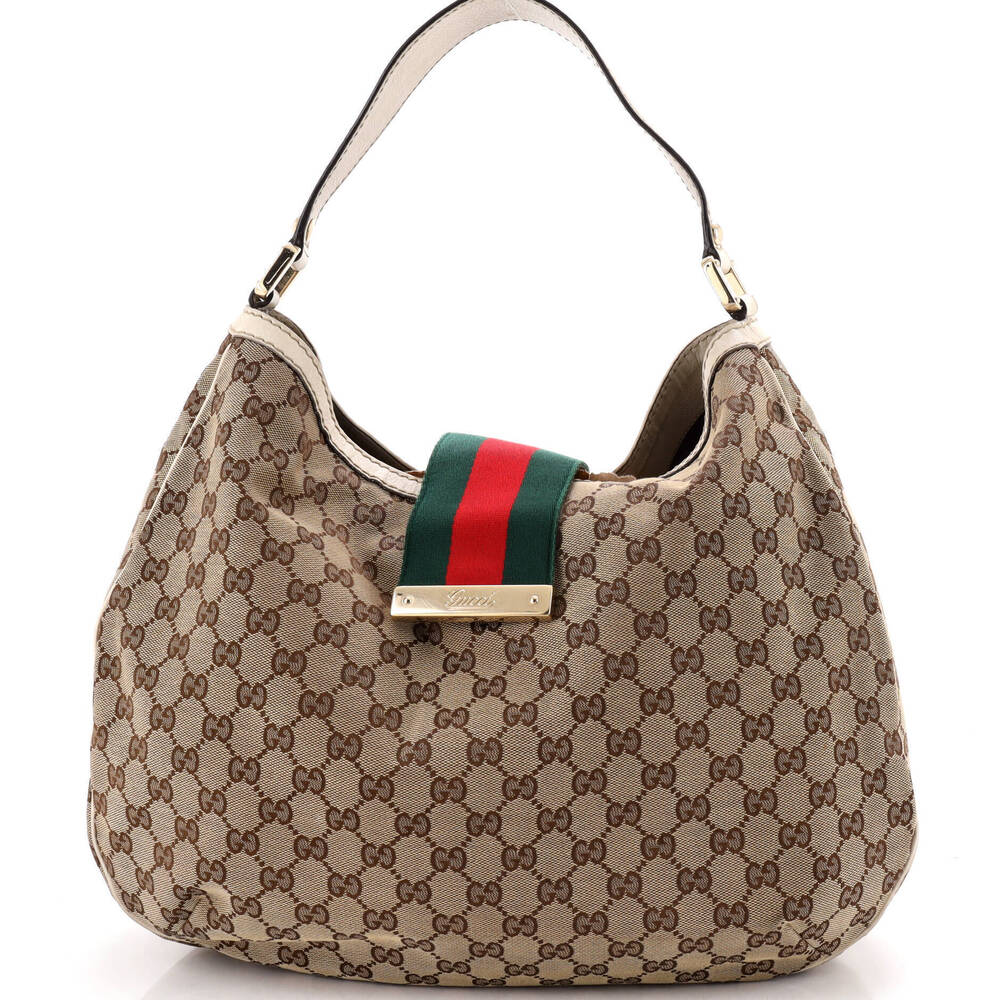 Gucci Large New Ladies Web Hobo GG Canvas